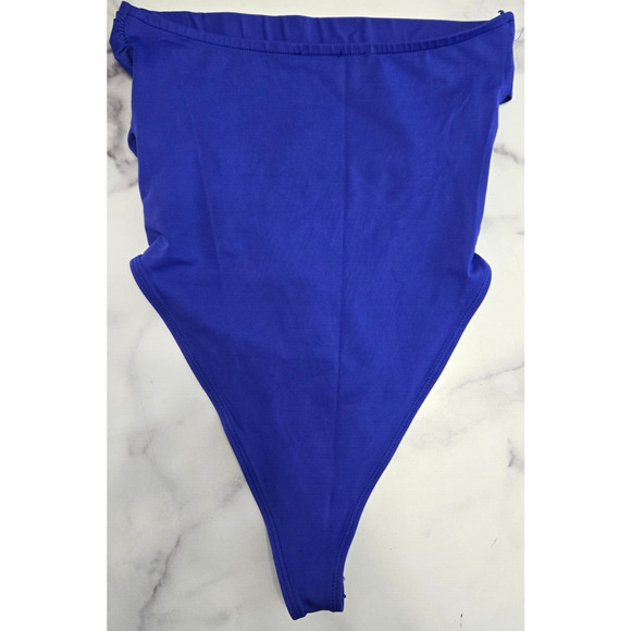 Zara Womens Strapless Bodysuit One Piece Small Cobalt Blue Ruched Sexy Beach - Picture 3 of 8